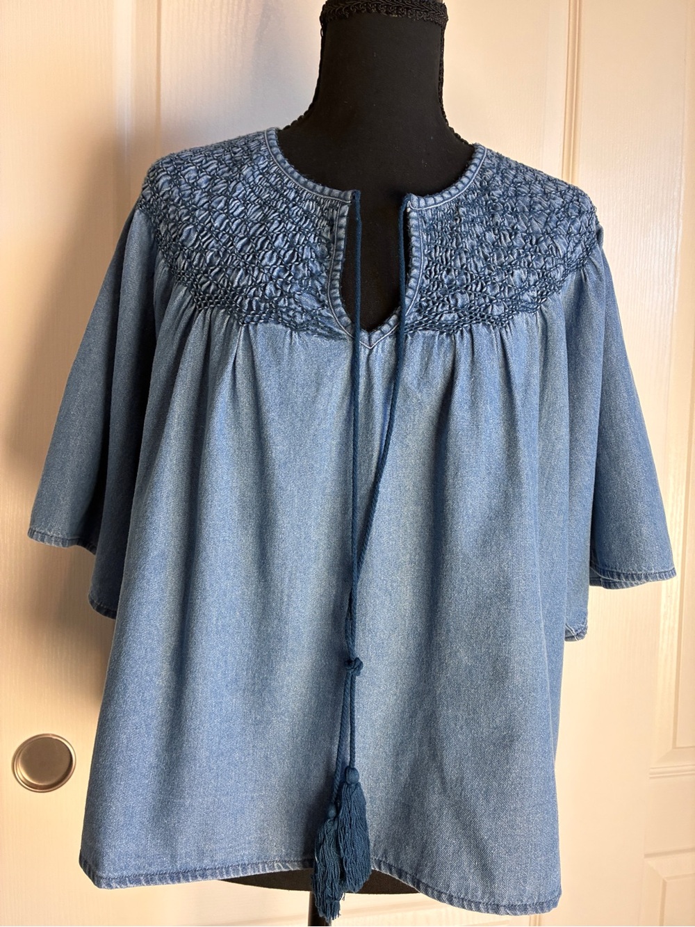Solitaire Blue Smocked Yoke Tunic